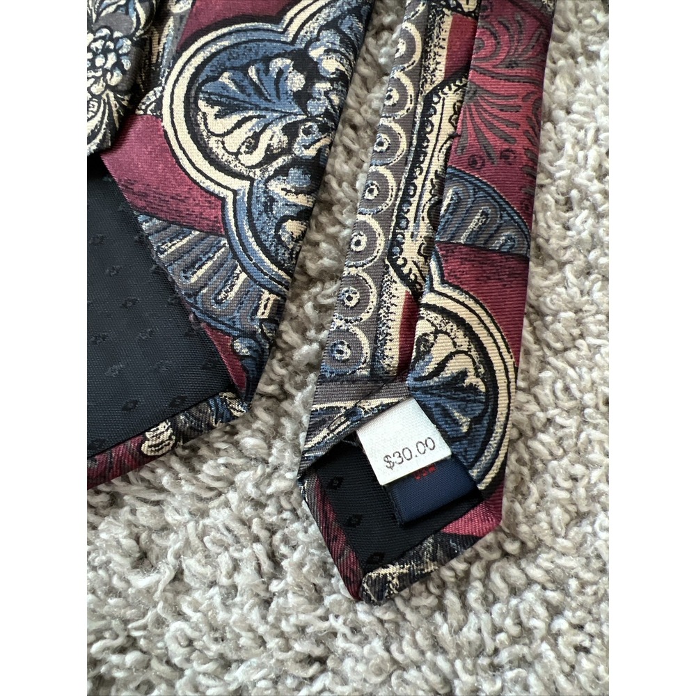 ROOSTER GUC Men's Vintage Multicolor All Silk Tie Burgundy, Beige Blue classic - Picture 7 of 7